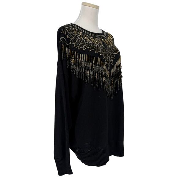 VTG 90s Maurada Gold Fringe Beaded Sweater Women’s XL Holiday Après Ski Glam - Picture 3 of 7